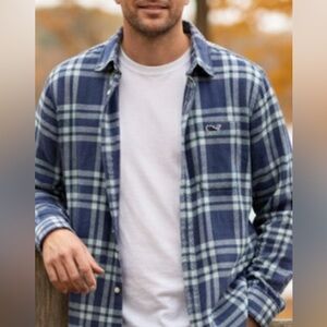 Vineyard Vines Blue Plaid Lined Flannel whale Button Down - Men's Medium preppy